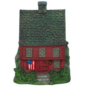 Lang & Wise House Red Saltbox Colonial Collectible Figurine Vintage Ceramic
